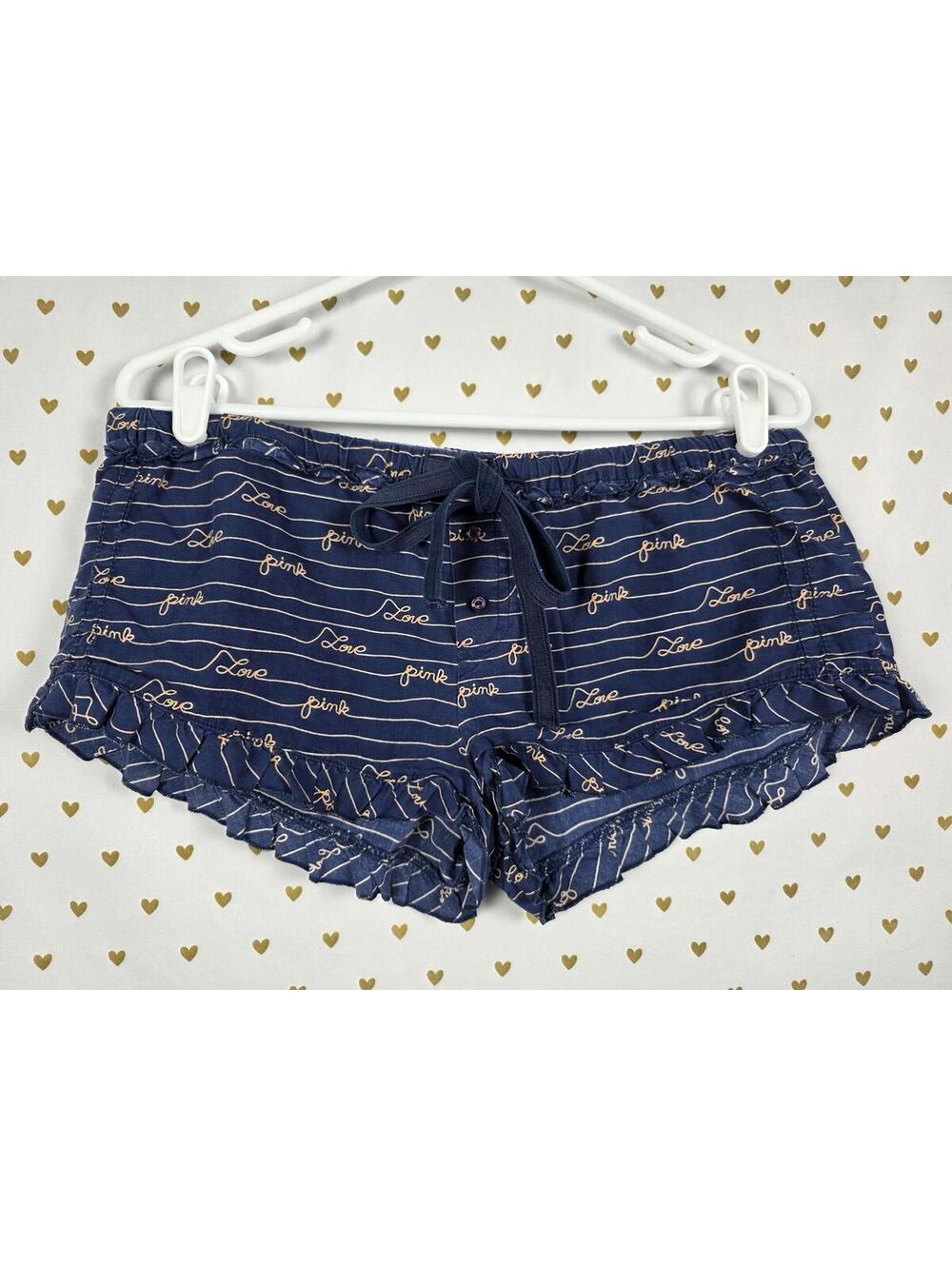 Victorias Secret PINK Vintage 2009 COTTON Ruffle Sleep Shorts Medium Blue Y2k